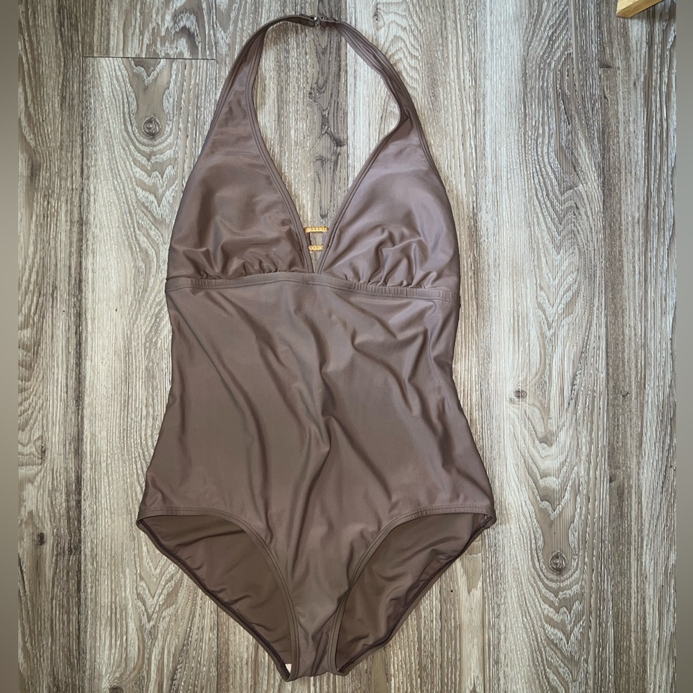 Brown Halter One-Piece Swimsuit